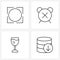 Set of 4 UI Icons and symbols for anatomy; glass; Vitruvian; clock; beer