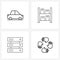 Set of 4 UI Icons and symbols for auto; computer; drive; shelf; it