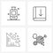 Set of 4 UI Icons and symbols for bag; weather; book; down; focus