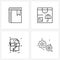 Set of 4 UI Icons and symbols for book, file extension, read, box