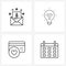 Set of 4 UI Icons and symbols for Christmas letter; credit; bulb; smart light; heart
