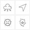 Set of 4 UI Icons and symbols for cloud circuit; smiley; cursor; emoji; protection