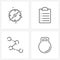 Set of 4 UI Icons and symbols for compass, internet, clipboard, list, kettle bell