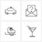 Set of 4 UI Icons and symbols for police car, celebrations, email, message, drink