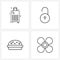 Set of 4 UI Icons and symbols for travel bag; fast food; unlocked; burger; cooler