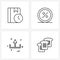 Set of 4 Universal Line Icons of book, arrow, watch, percentage, bread