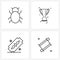 Set of 4 Universal Line Icons of bug, eraser, sports, trophy, exhaust