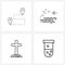 Set of 4 Universal Line Icons of coordinate, scary, route, beach, medical