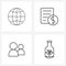 Set of 4 Universal Line Icons of design, people, worlds, dollar, team