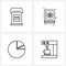 Set of 4 Universal Line Icons of mailbox, graph, letter, book, beverage