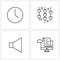 Set of 4 Universal Line Icons of o`clock, speaker, basic, heart, monitor