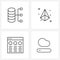 Set of 4 Universal Line Icons of shared server, talk, analytics, graph, server