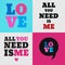 Set of 4 valentines day illustrations and typography elements