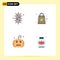 Set of 4 Vector Flat Icons on Grid for bacteria, horror, chemistry, shopping bag, lotus