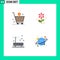 Set of 4 Vector Flat Icons on Grid for cart, internet, minus, nature, physics