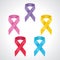 Set of 5 awareness ribbon symbol of World Cancer Day, Breast Cancer, Children cancer, Prostate Cancer, World Aids Day