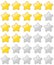 Set of 5 glossy star rating sticker icons isolated on a white background.