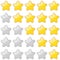 Set of 5 glossy star rating sticker icons isolated on a white background.