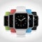 Set of 5 modern shiny sport smart watches with