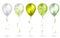 Set of 5 shiny olive green realistic 3D helium balloons for your design. Glossy balloons with glitter and gold ribbon, perfect