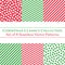 Set of 6 Classic Christmas Coordinating Patterns, Polka Dots, Chevrons, Diagonal Candy Stripes, in Red and Green