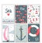 Set of 6 cute cards templates with marine design.
