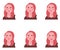 Set of 6 girl emoticons, simple and expressive cartoon female faces.