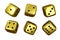 Set of 6 golden dice cubes isolated in white background. 3D rendering. Board game. Lucky number