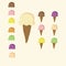 Set of 7 flavour color of Ice-cream cone pastel color with straw