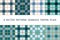 Set of 8 abstract stylish geometrical seamless patterns with celtic ornament of mint., blue, black, and white shades VECTOR TARTAN