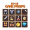 Set of 8-bit pixel graphics icons. Isolated vector illustration. Game art. potions, weapons, valuables