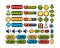 Set of 8-bit pixel graphics icons. Isolated vector illustration. Game interface button, navigation and notation elements, symbols