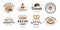 Set of 8 vintage style bakery, pastry shop labels, badges, emblems and logo. Vector illustration. Colorful graphic sketches with