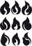 Set of 9 black fires for design or tattoo