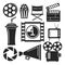 Set of 9 cinema web and mobile icons. Vector.