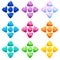 Set of 9 colors navigation buttons templates, glossy left, right, up and down arrows.