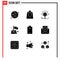 Set of 9 Commercial Solid Glyphs pack for battery, target, gear, location, flag