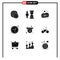 Set of 9 Commercial Solid Glyphs pack for cctv, navigational, sign, gps, compass