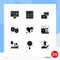 Set of 9 Commercial Solid Glyphs pack for heart, breast, photography, happy sad, roles