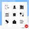 Set of 9 Commercial Solid Glyphs pack for house, learning, service, pillars, option