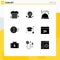 Set of 9 Commercial Solid Glyphs pack for study, graduation, restaurant, education, money