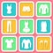 Set of 9 icons of female clothing