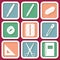 Set of 9 icons of instruments for education