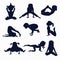 Set of 9 icons kids yoga poses silhouette