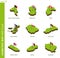 Set of 9 isometric map and flag, 3D vector isometric shape