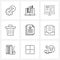 Set of 9 Line Icon Signs and Symbols of file, garbage, stationary, delete, basket