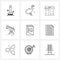 Set of 9 Line Icon Signs and Symbols of page, document, happy, science, telescope
