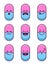 Set of 9 modern flat emoticons: cute cartoon capsule with different emotions