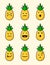 Set of 9 modern flat emoticons: cute cartoon pineapple with different emotions