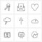 Set of 9 Modern Line Icons of arrow, upload, love, up, thunder